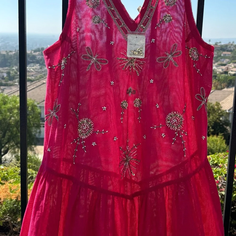 NWT!‎  Free People Nightcap Strangelove Pink Embellished Slip ~ Large